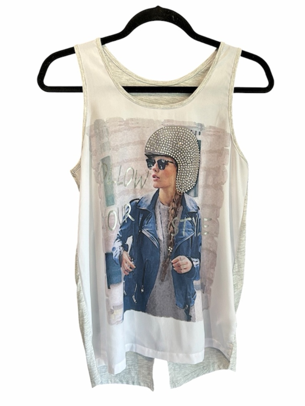 Mayoral Cream Graphic Tank Top with Motorcycle Girl Illustration